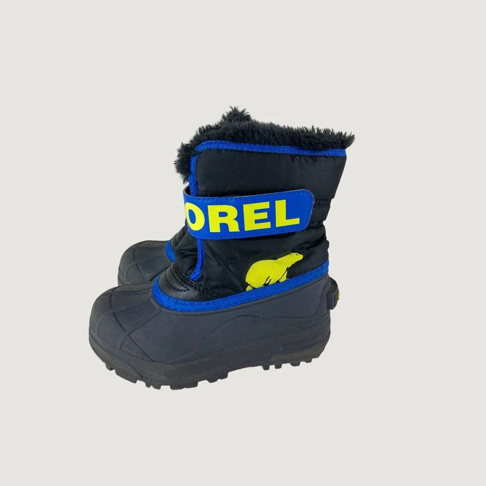 Sorel Snow Boots Litlle boy Sz 10 Black Blue Waterproof Insulated School Play